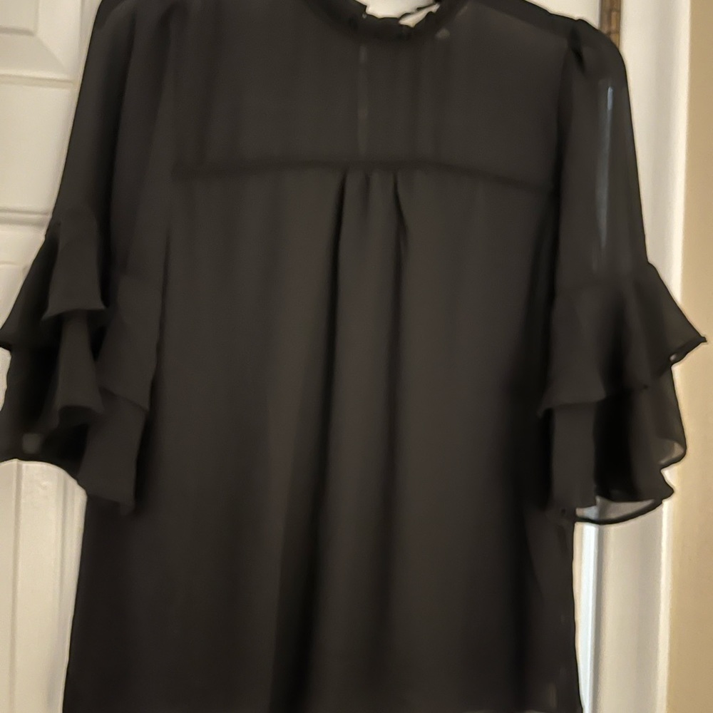Black mesh blouse with sheer sleeves - Picture 3 of 3